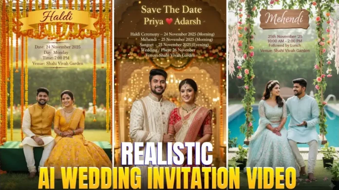 3D AI wedding invitation video poster created using bride and groom photos
